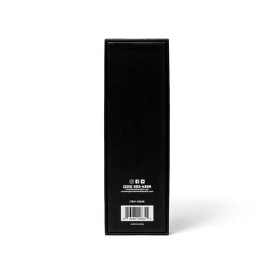 Black Package back-side on white background. Barcode and contact number  (323) 582-4368